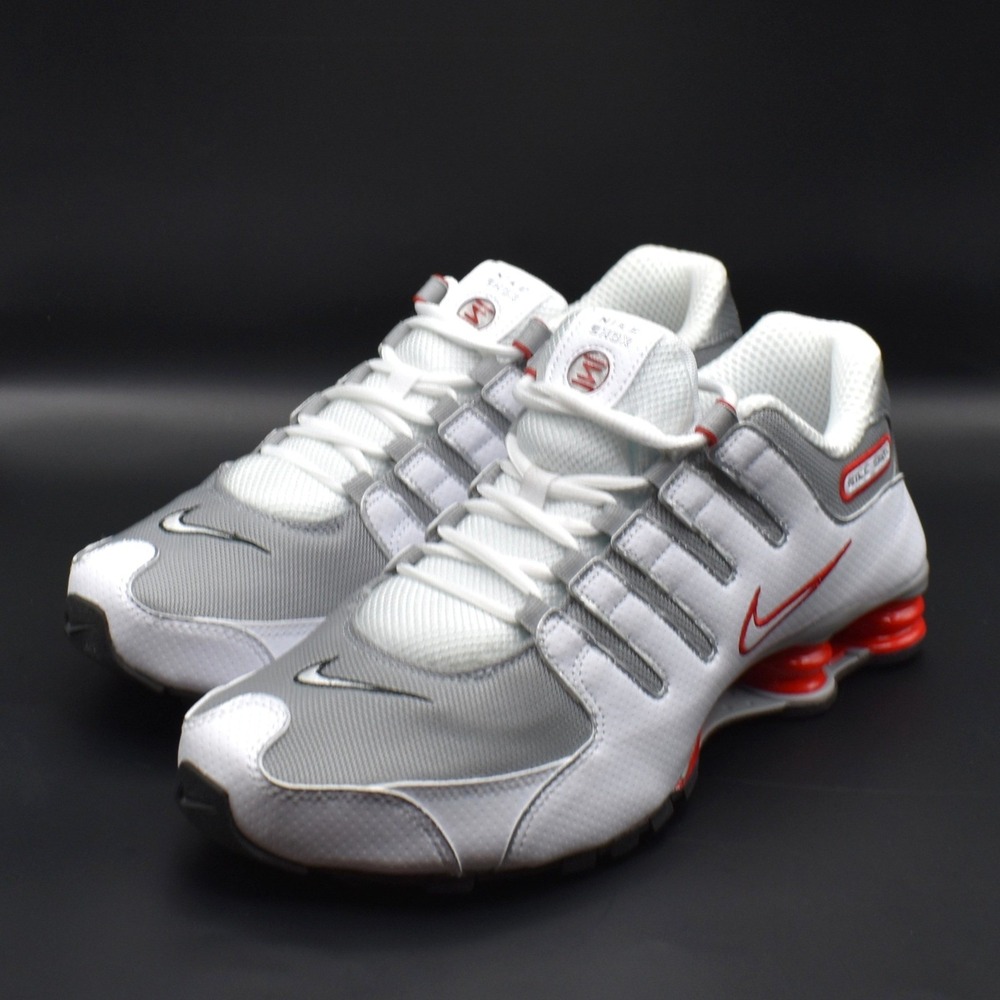 Nike Shox NZ Sneakers Men's 10.5 White Sport Red Metallic Silver NEW 378341-104